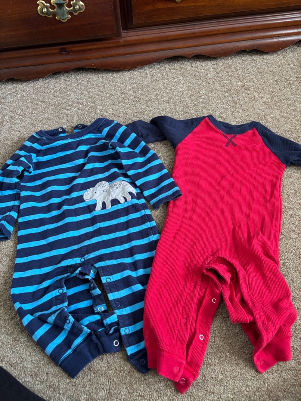 Striped Navy & Bright Red Baby Footie Set